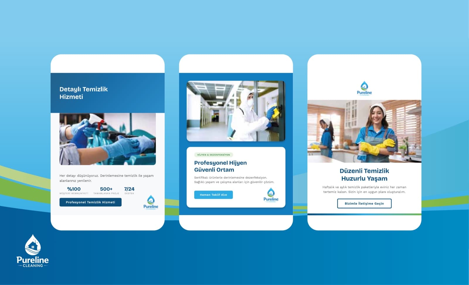 Pureline web sitesi — düzenli temizlik paketleri